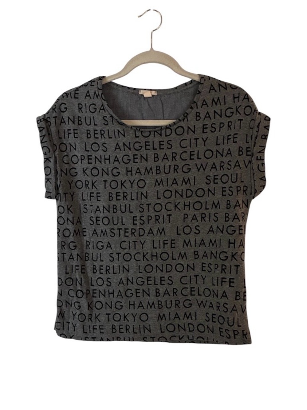 Esprit Grey Short-Sleeve City-Print Tee Sz XS